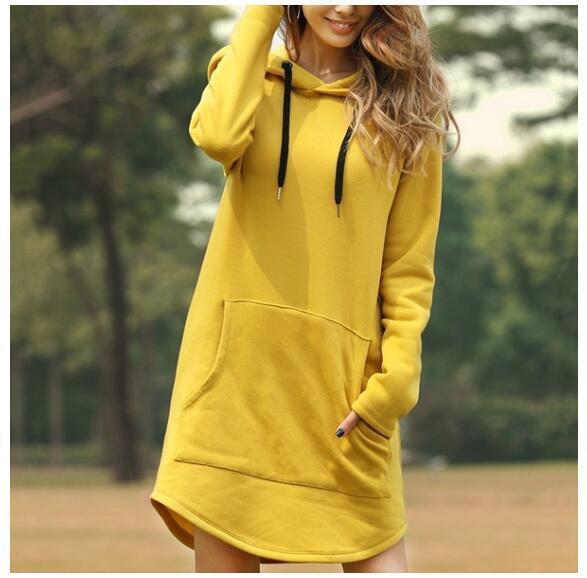 Casual Hooded Sweater Dress with Pockets – Soft Long Sleeve Pullover Dress