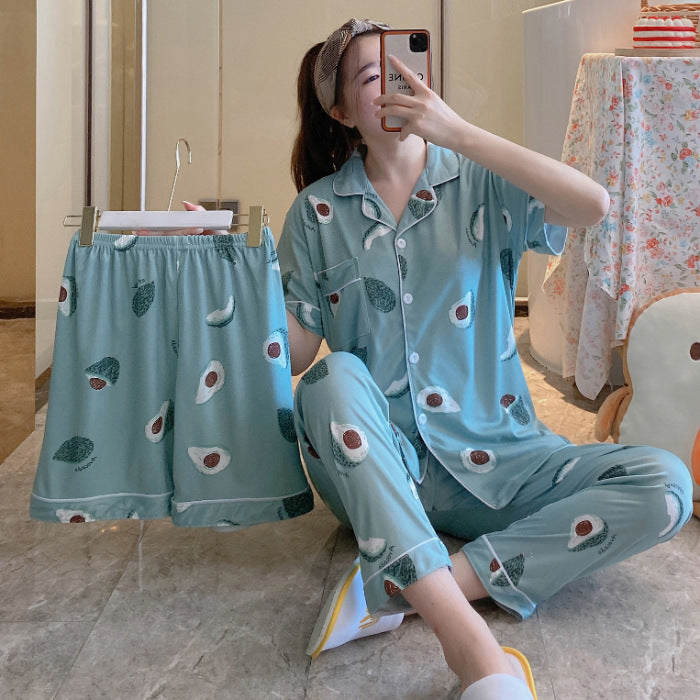 ExceLux's Pure Milk Silk fabrics || Floral Dream Korean-Style Australian Summer Pajama Set for Women