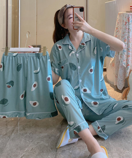 ExceLux's Pure Milk Silk fabrics || Floral Dream Korean-Style Australian Summer Pajama Set for Women