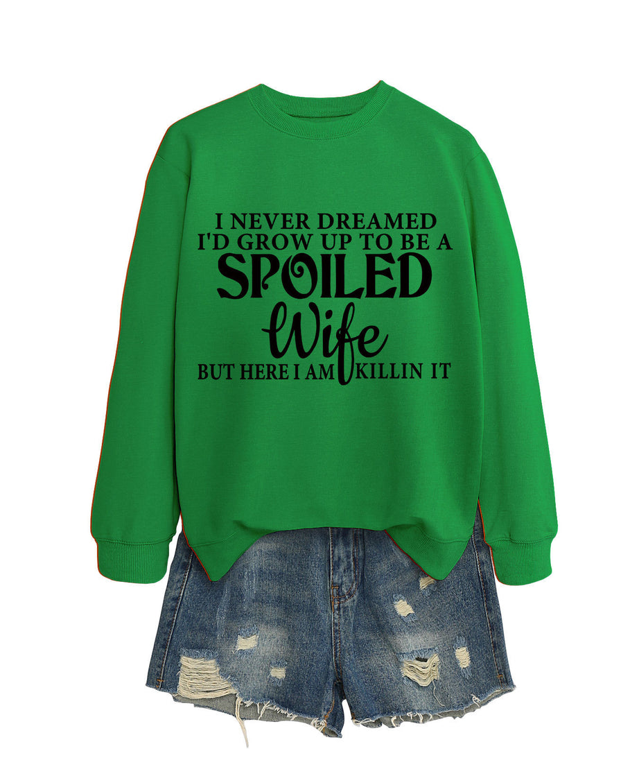 Casual Letters Printed Crew Neck Sweatshirt Women