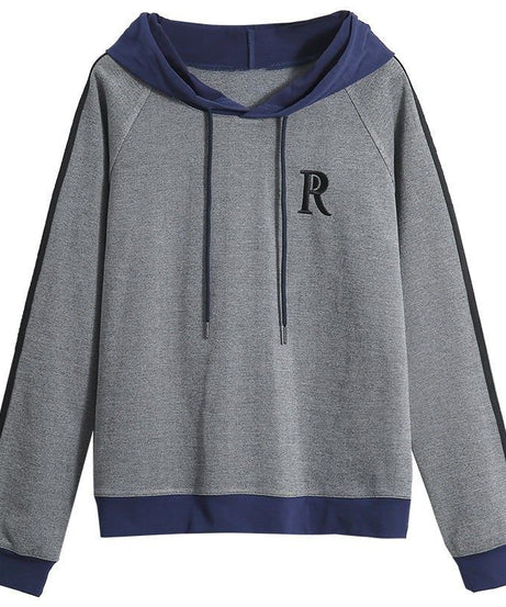 Women’s Casual “R” Contrast Hoodie – Lightweight Pullover with Stylish Letter Print