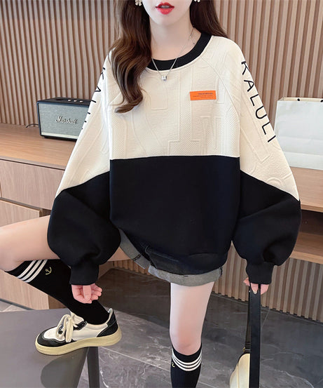 American Retro Contrast Color Sweatshirt Women