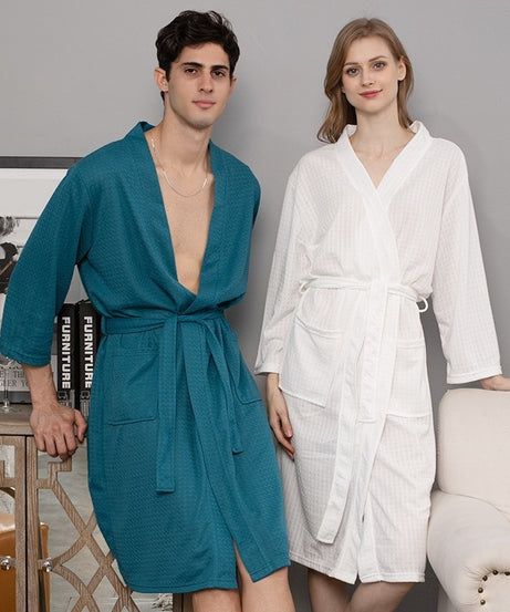 Unisex Waffle Texture Bathrobe – Lightweight, Soft & Stylish | ExceLux Premium Wear