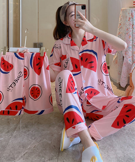 ExceLux's Pure Milk Silk fabrics || Floral Dream Korean-Style Australian Summer Pajama Set for Women