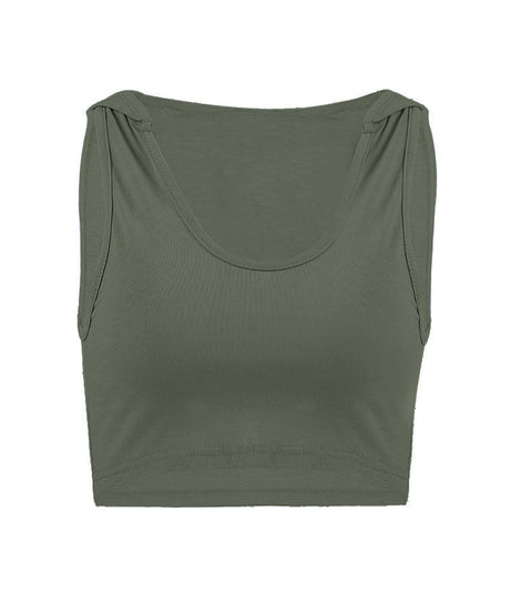 Women’s Sleeveless Hooded Crop Top – Sporty Ribbed Tank for Fitness, Beach, or Casual Wear