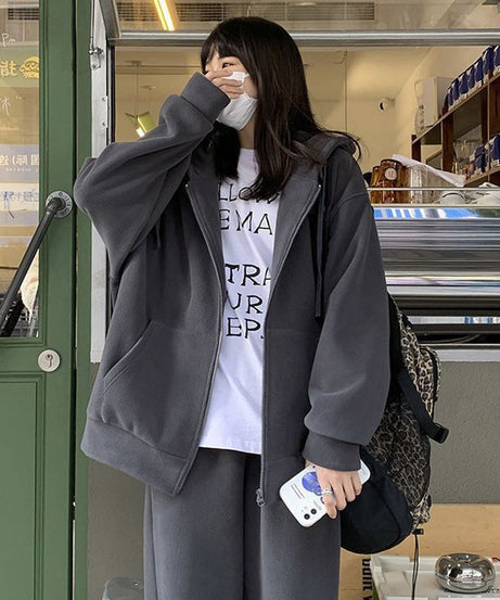 American Retro Hooded Zipper Sweatshirt Women