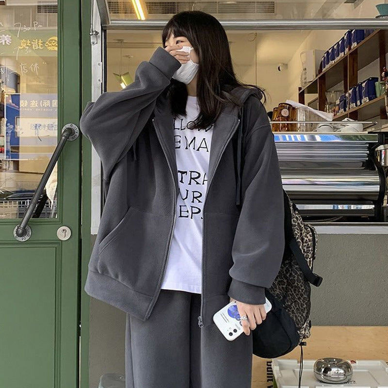 American Retro Hooded Zipper Sweatshirt Women