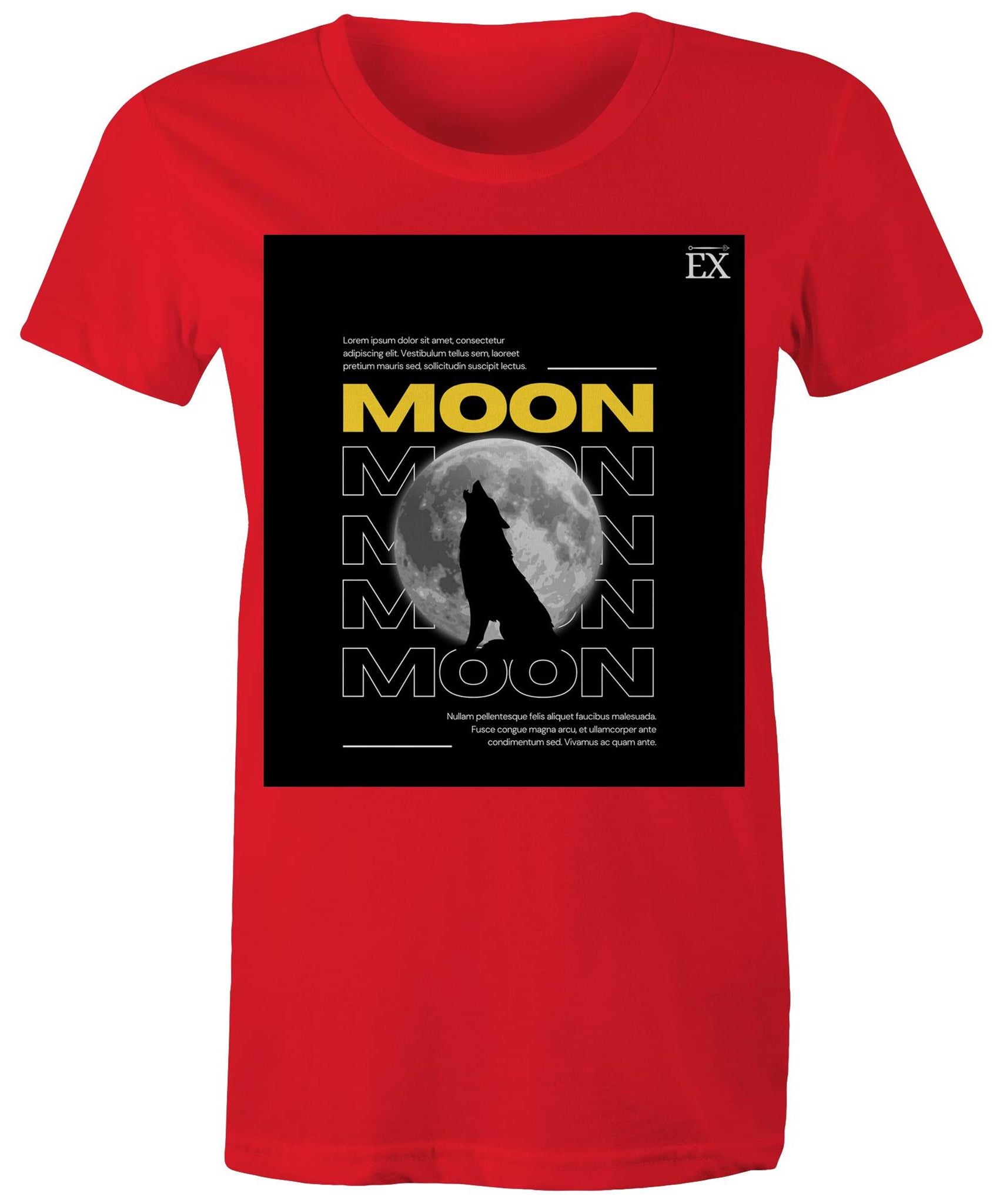 "MOON Howl" Full Moon Graphic T-Shirt – ExceLux Cosmic Series | Women's Maple Tee