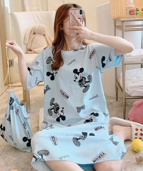"Cute Mickey Pajamas Set – Women's Summer Nightdress | Homewear Loungewear"