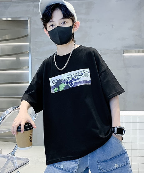 Summer New Children's Short sleeved Naruto Round Neck Middle and Big Children's Pure Cotton T-shirt