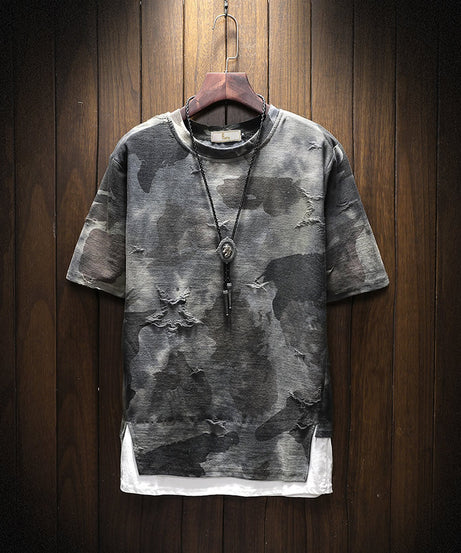 Men’s Urban Camo Print T-Shirt – Distressed Streetwear Graphic Tee - ExceLux.