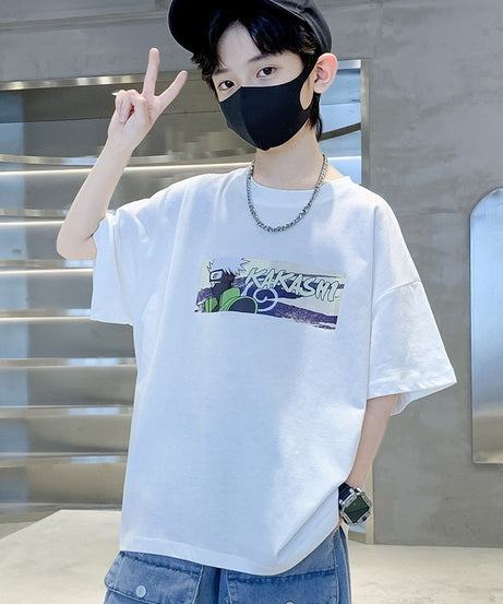 Summer New Children's Short sleeved Naruto Round Neck Middle and Big Children's Pure Cotton T-shirt