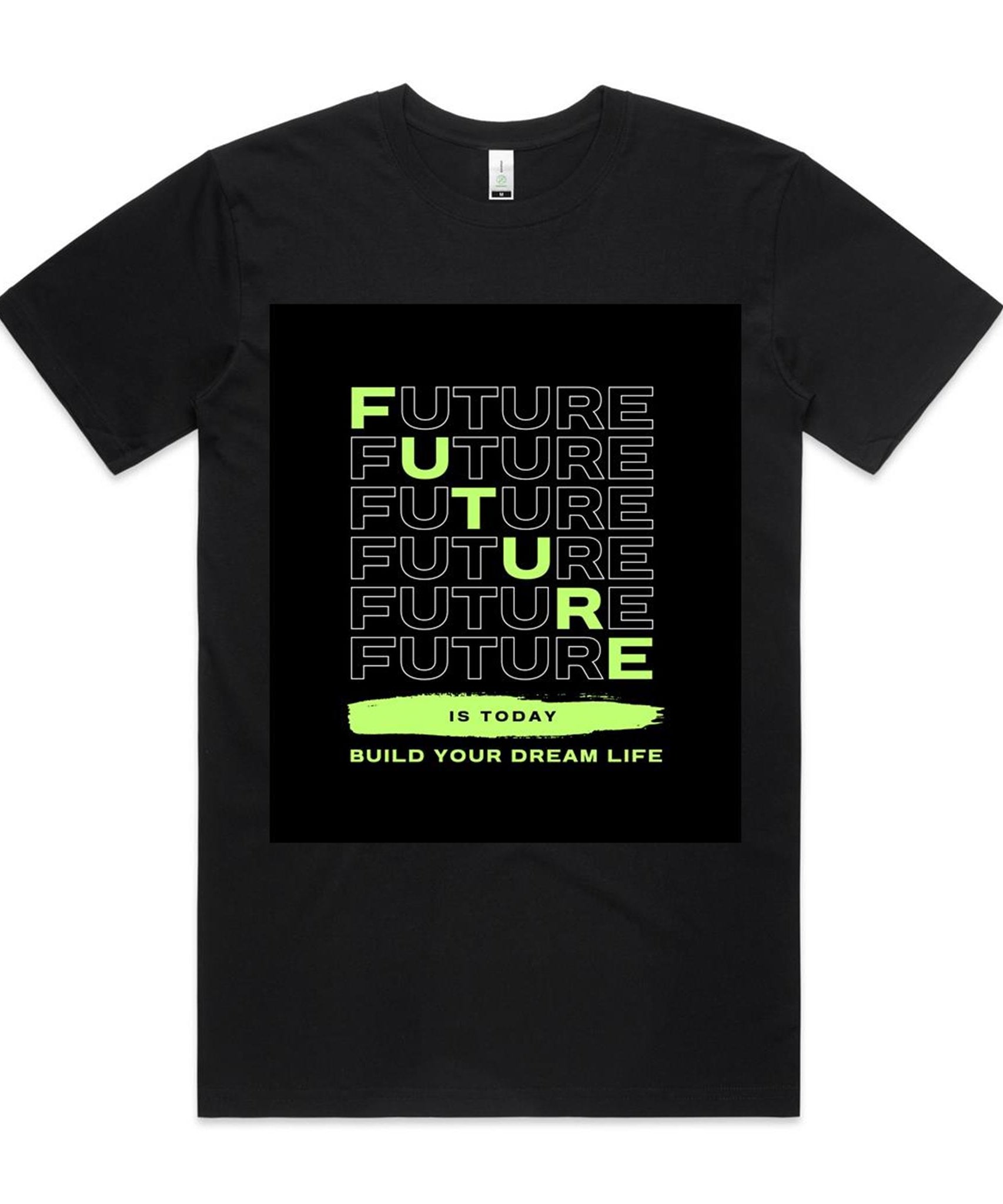 "FUTURE" - Printed 100% combed Organic Cotton Tee  || AS Colour Staple Organic Tee For Men || Excelux A-edition