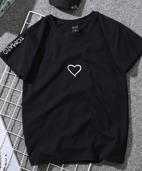Summer Couples Lovers T-Shirt For Women Casual White Tops Tshirt Women T Shirt Love Heart Embroidery Print T-Shirt Female
