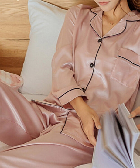 Luxury Silk-Feel Women's Pajama Set – Full Sleeve | Autumn Loungewear
