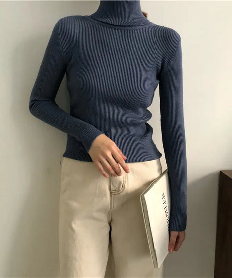 ExceLux - Classic Ribbed Knit Turtleneck – Soft Slim Fit Winter Sweater