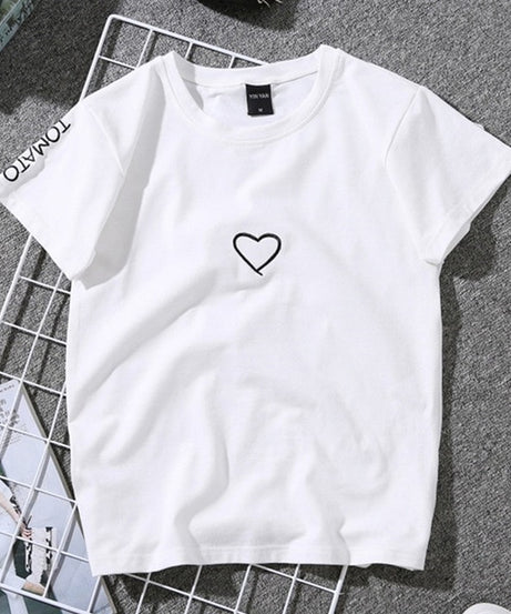 Summer Couples Lovers T-Shirt For Women Casual White Tops Tshirt Women T Shirt Love Heart Embroidery Print T-Shirt Female