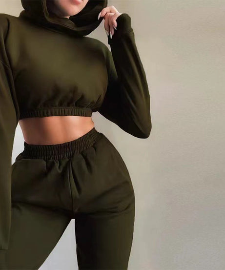 High Neck Cropped Hoodie & Joggers Set – Luxe Lounge Fit
