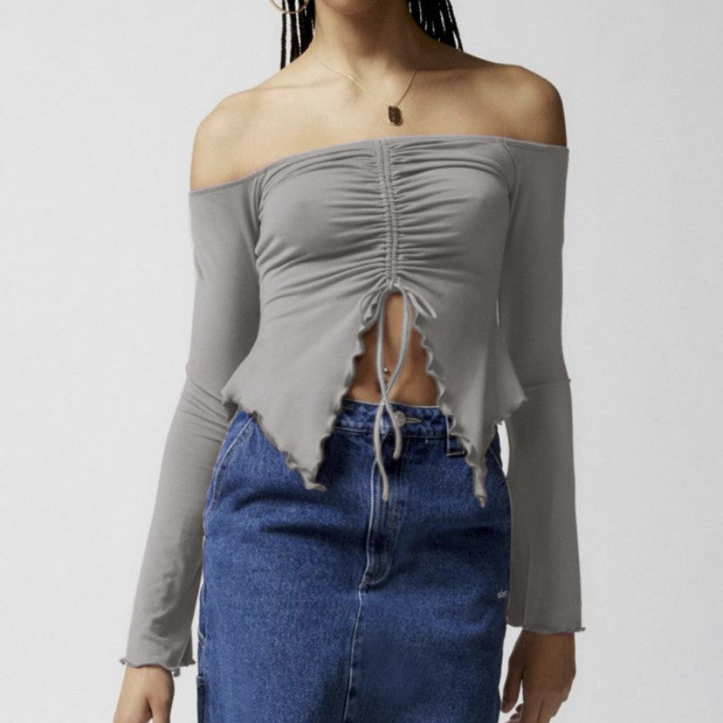 Ruched Front Off-Shoulder Top Long Sleeve – Soft Girl Aesthetic