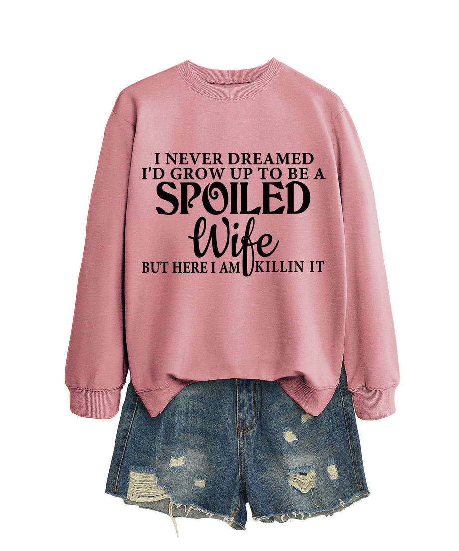 Casual Letters Printed Crew Neck Sweatshirt Women
