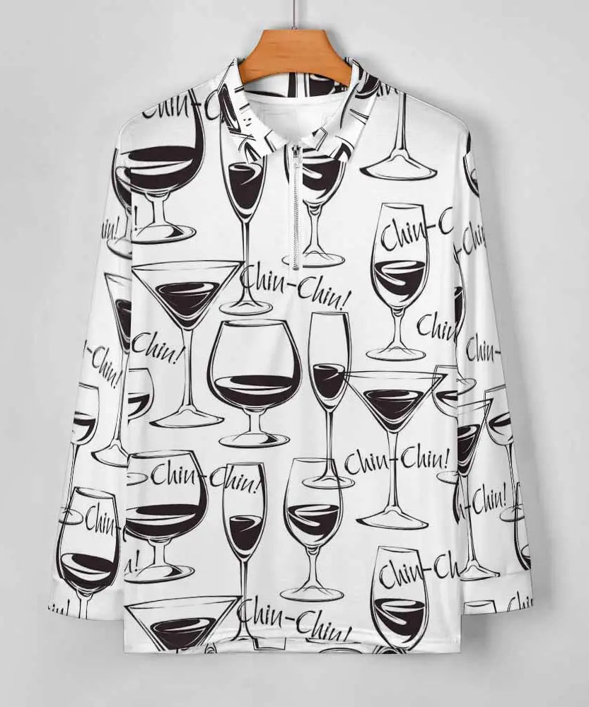 Wine Glass Print Zipper Sweatshirt – 2025 Edition | ExceLux - 2025