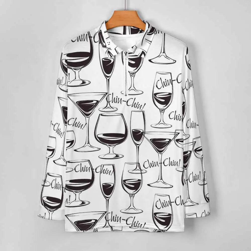 Wine Glass Print Zipper Sweatshirt – 2025 Edition | ExceLux - 2025