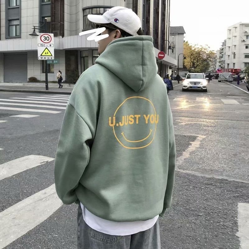 “U JUST YOU” Oversized Unisex Hoodie – Soft Fleece Streetwear with Smiley Graphic