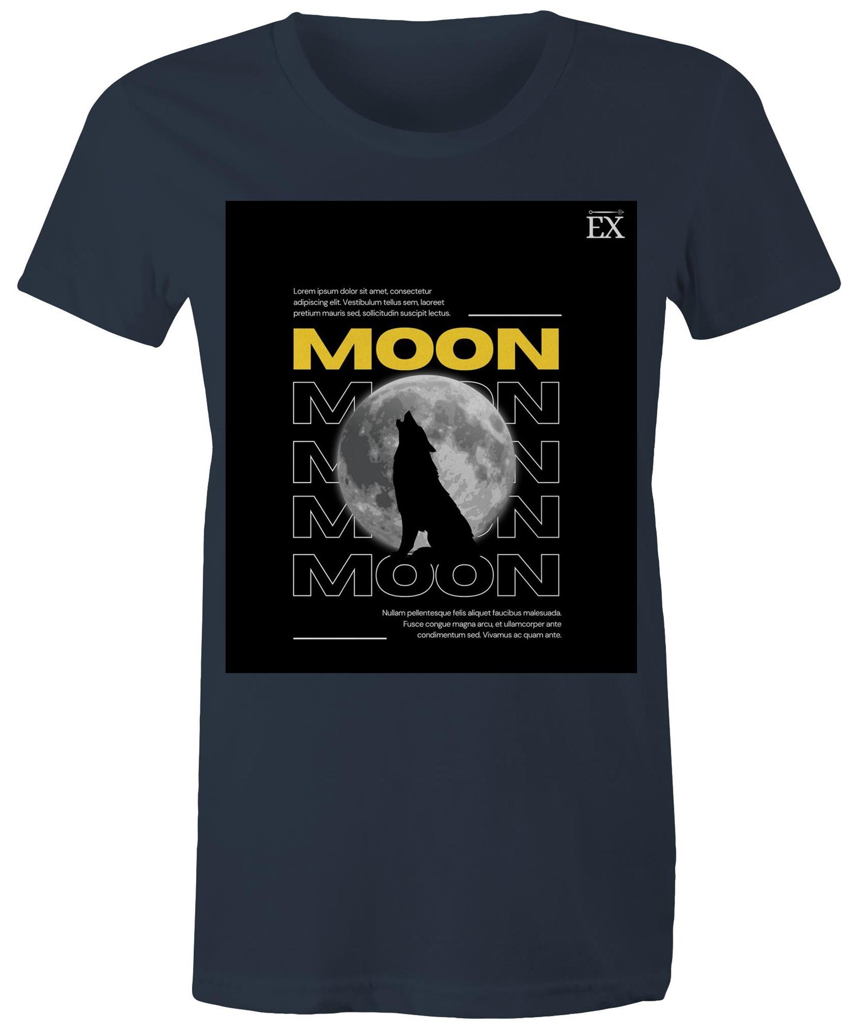 "MOON Howl" Full Moon Graphic T-Shirt – ExceLux Cosmic Series | Women's Maple Tee