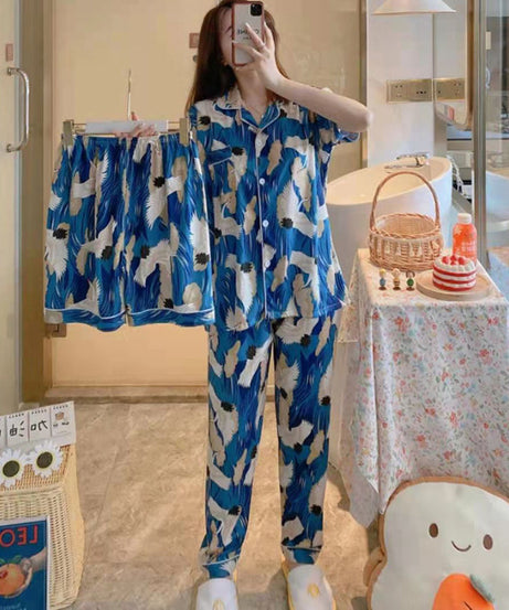 ExceLux's Pure Milk Silk fabrics || Floral Dream Korean-Style Australian Summer Pajama Set for Women