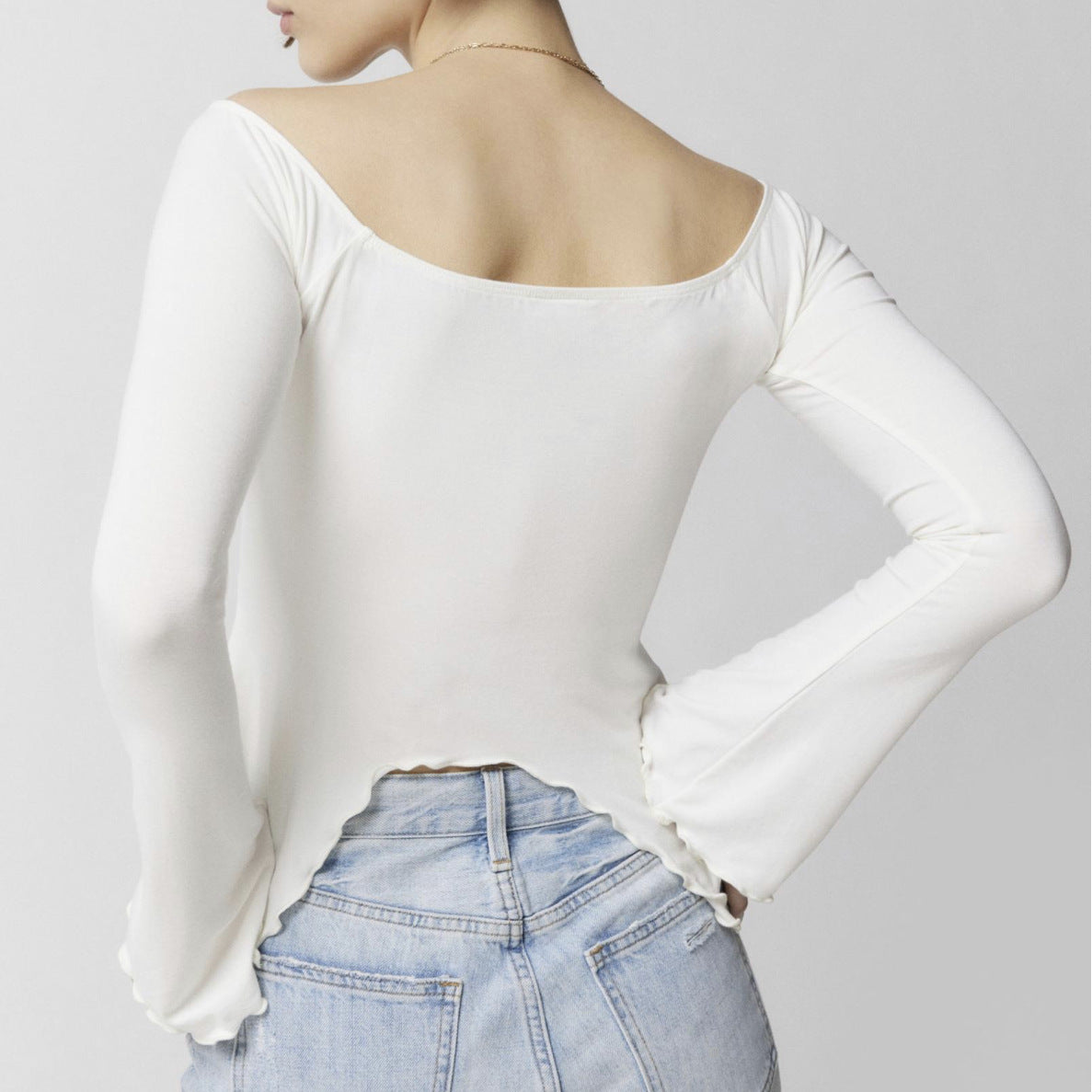Ruched Front Off-Shoulder Top Long Sleeve – Soft Girl Aesthetic
