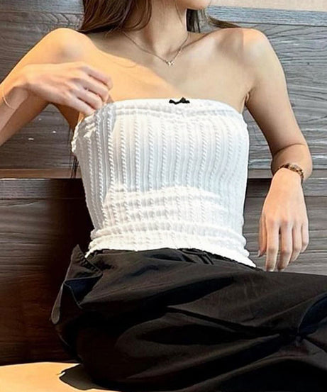 White Ribbed Knit Tube Top with Bow – Minimalist Sweetheart Style - ExceLux.
