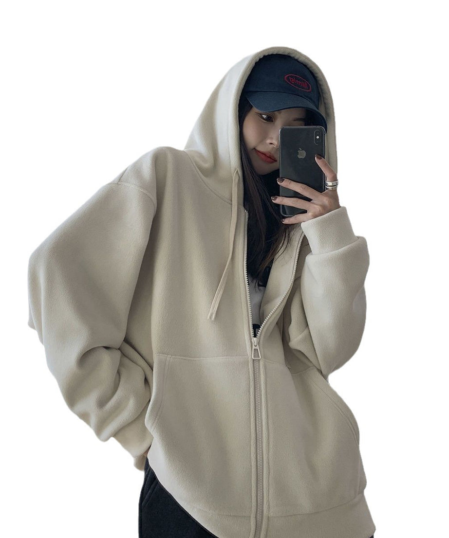 American Retro Hooded Zipper Sweatshirt Women