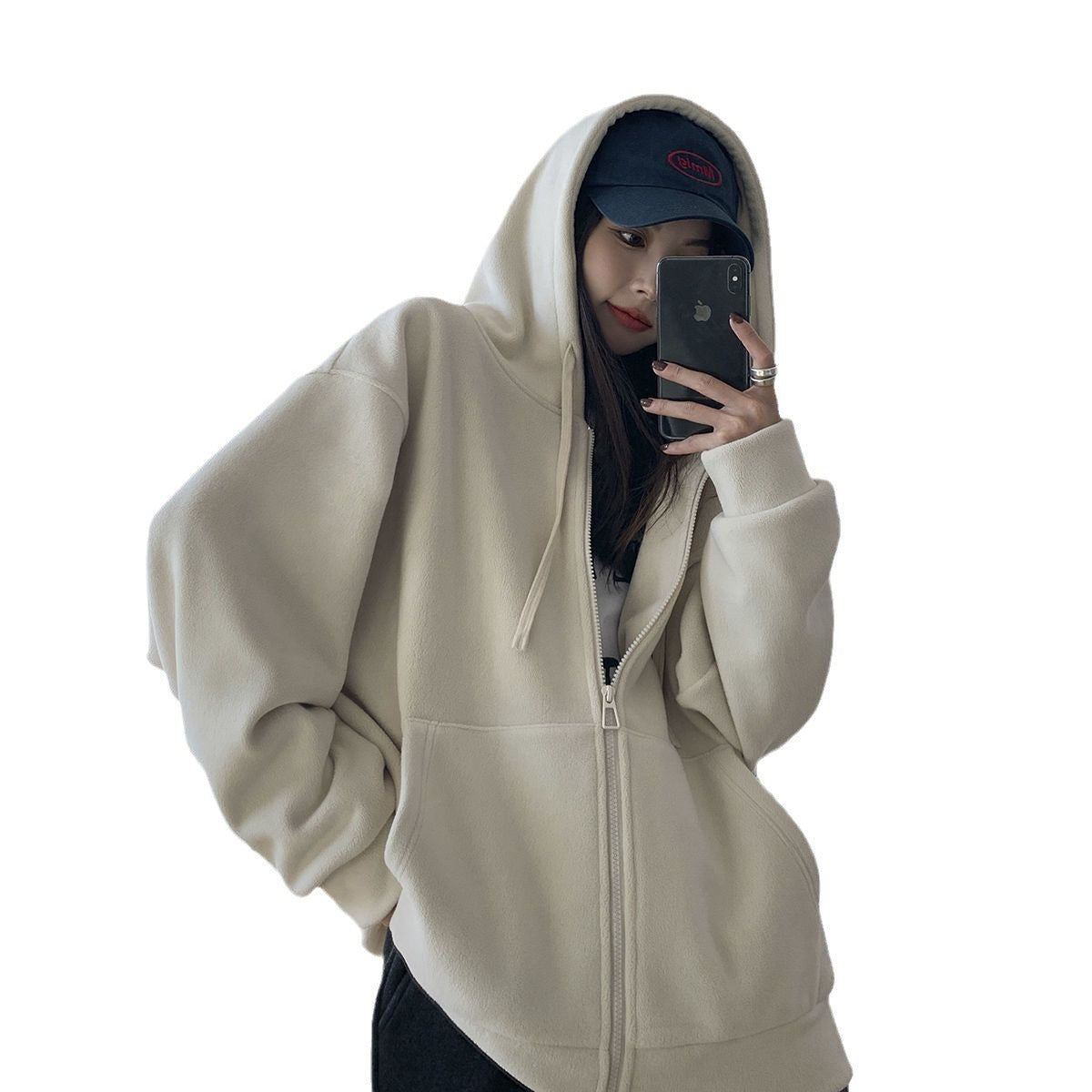 American Retro Hooded Zipper Sweatshirt Women