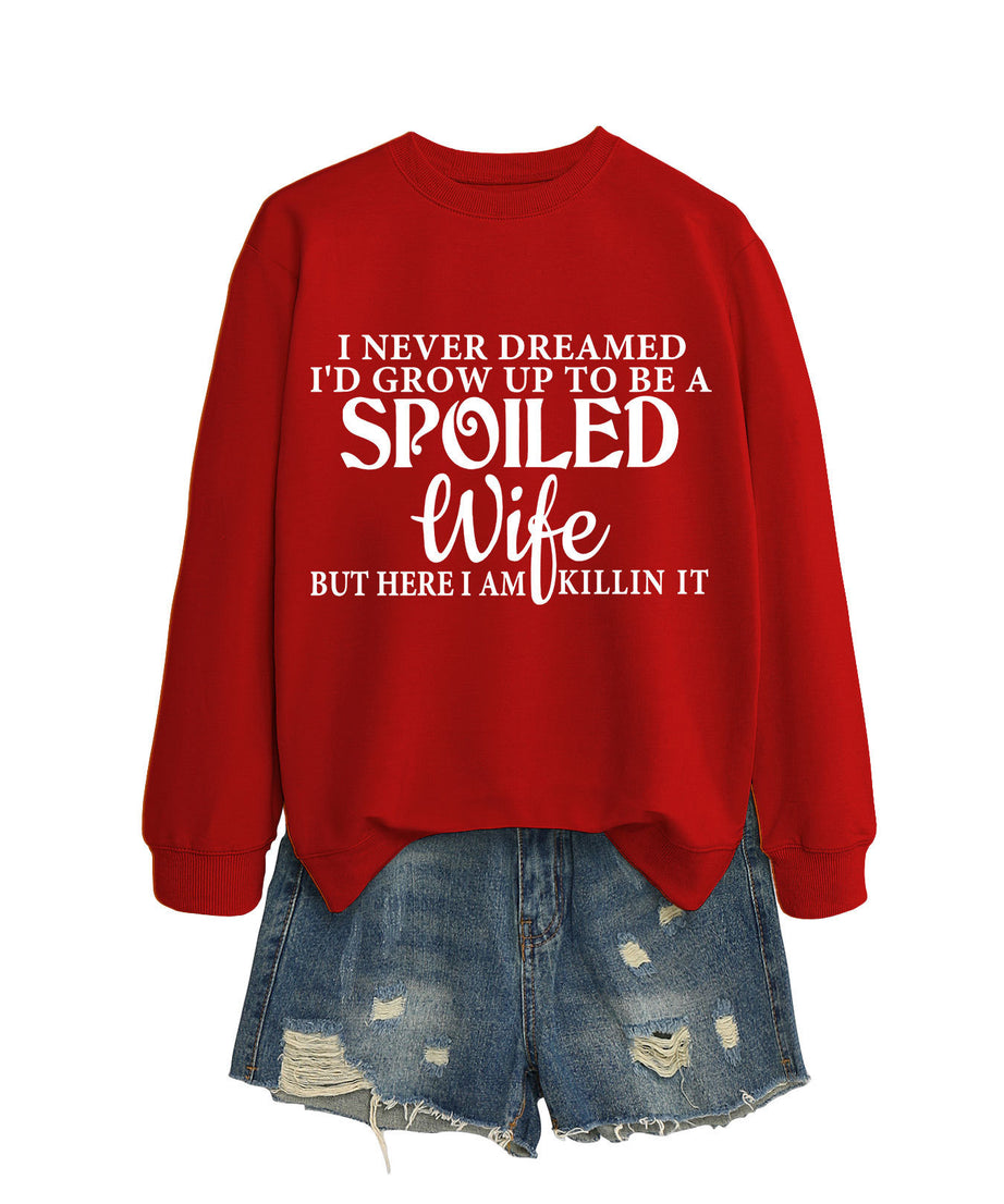 Casual Letters Printed Crew Neck Sweatshirt Women
