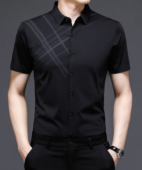 Men’s Slim Fit Short Sleeve Shirt – Plaid Accent Dress Shirt