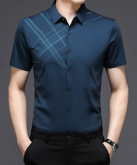 Men’s Slim Fit Short Sleeve Shirt – Plaid Accent Dress Shirt