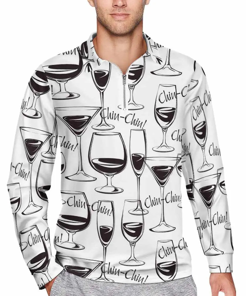 Wine Glass Print Zipper Sweatshirt – 2025 Edition | ExceLux - 2025