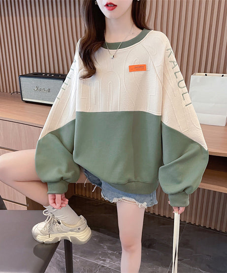American Retro Contrast Color Sweatshirt Women