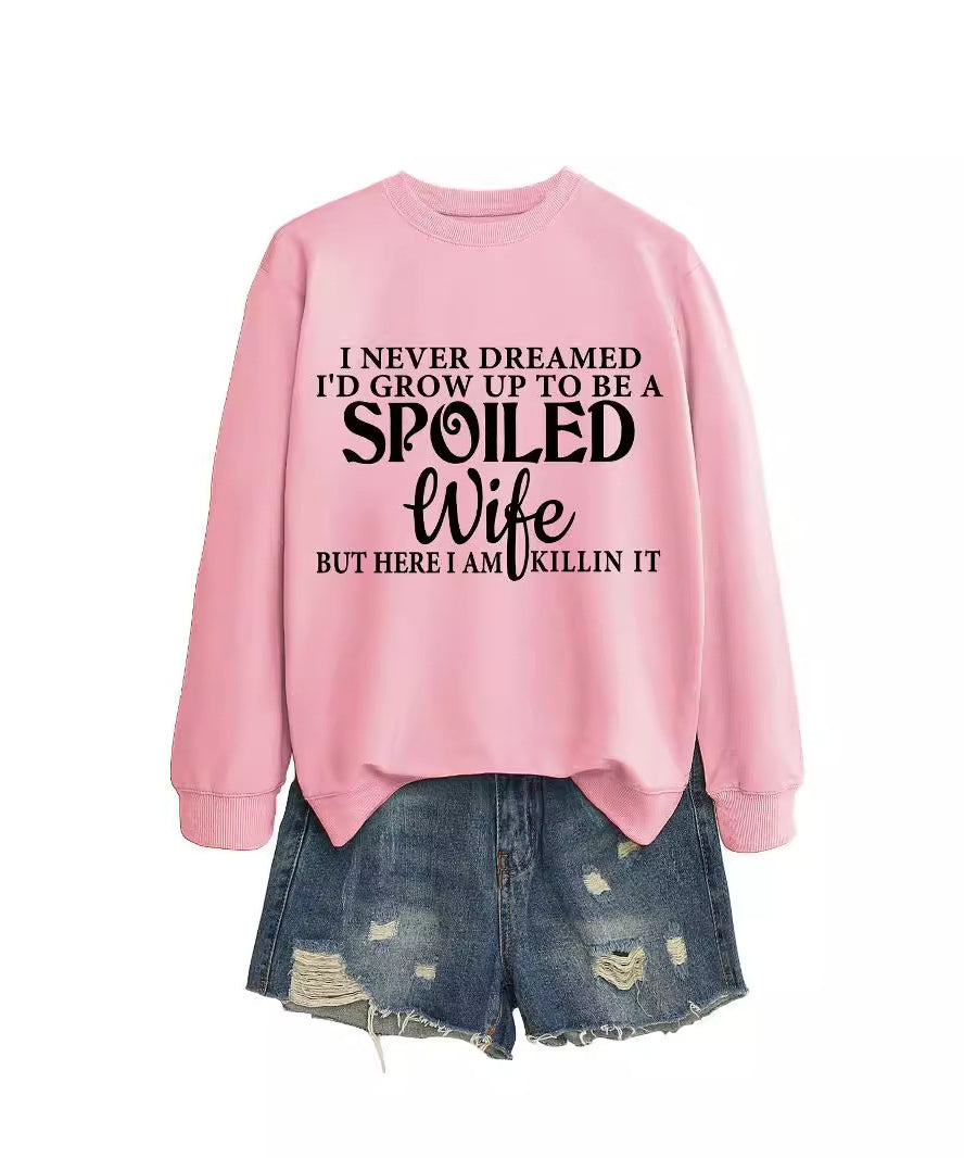 Casual Letters Printed Crew Neck Sweatshirt Women