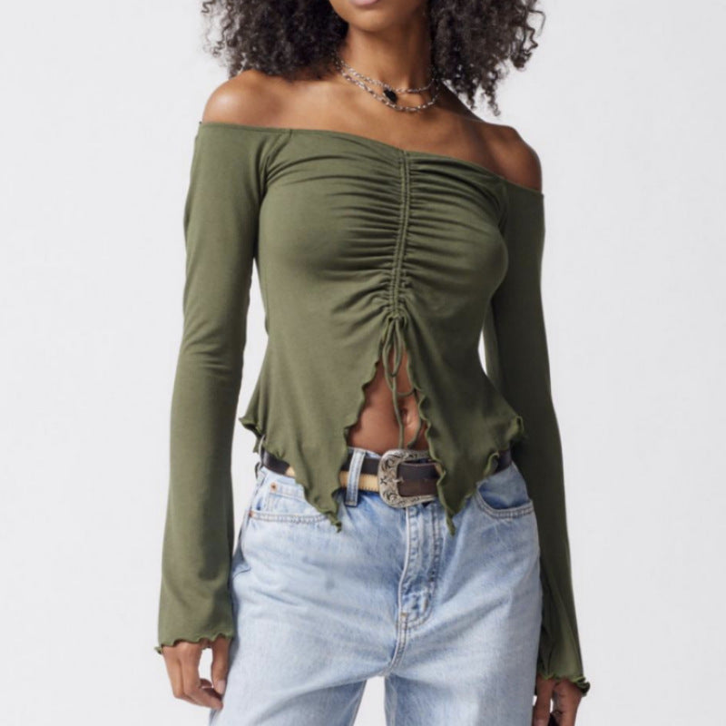 Ruched Front Off-Shoulder Top Long Sleeve – Soft Girl Aesthetic