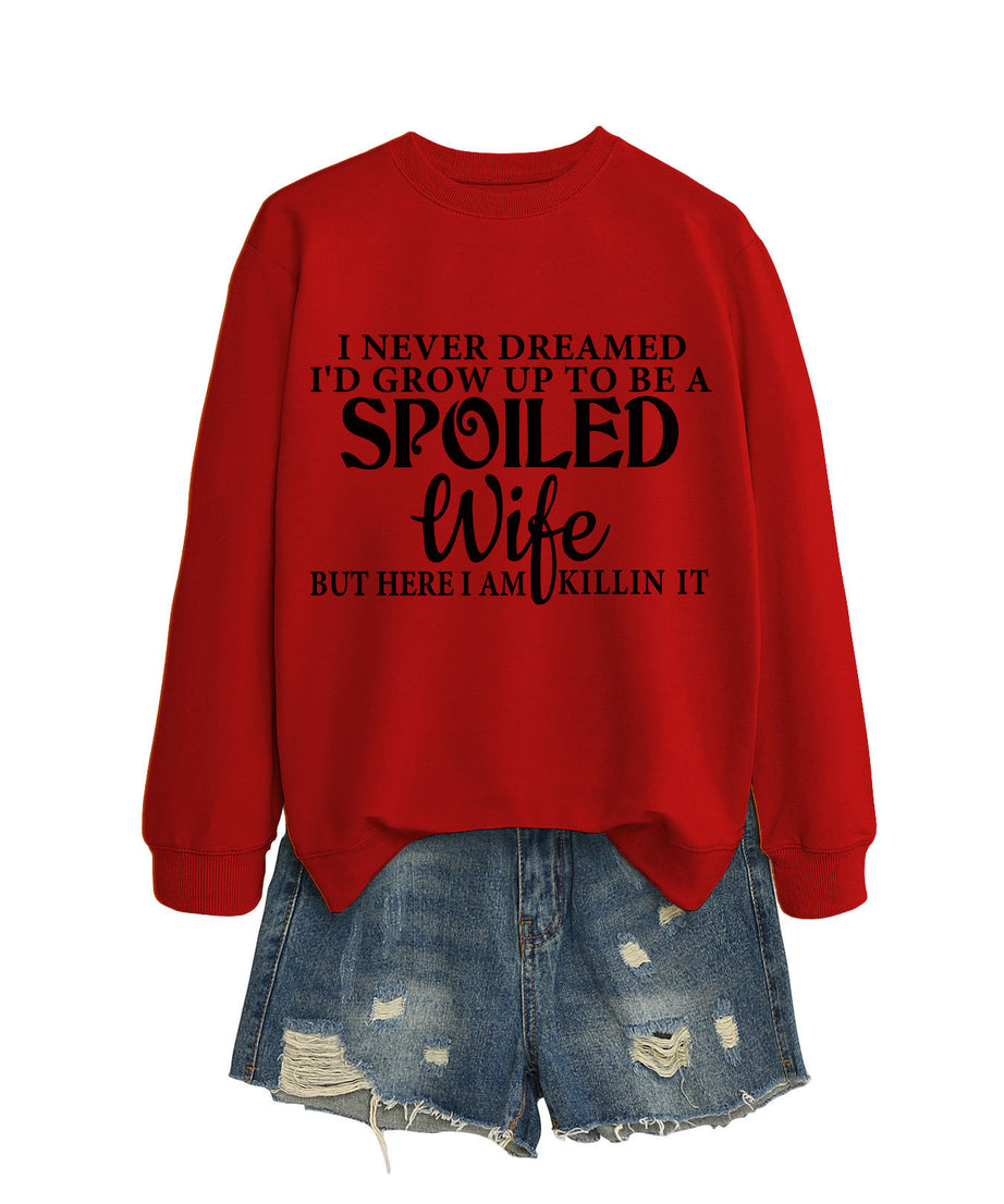 Casual Letters Printed Crew Neck Sweatshirt Women