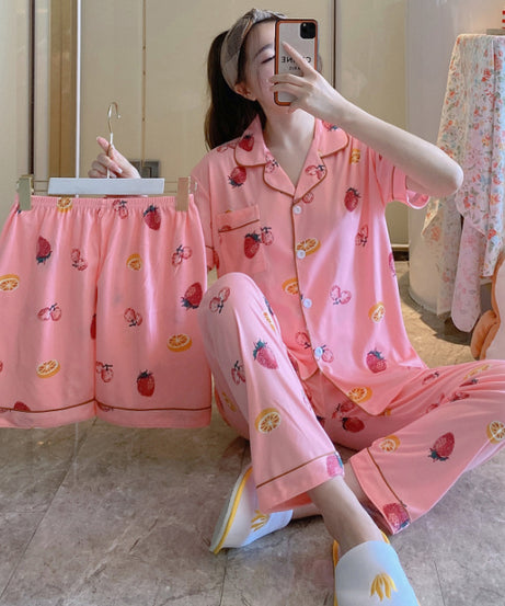 ExceLux's Pure Milk Silk fabrics || Floral Dream Korean-Style Australian Summer Pajama Set for Women