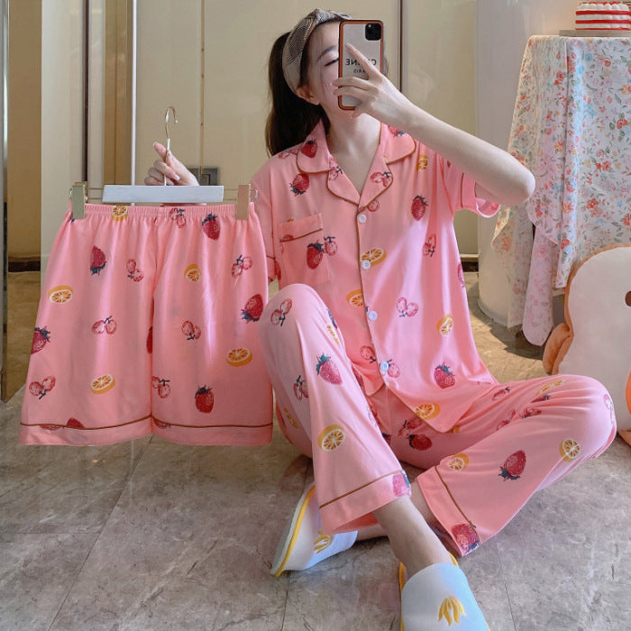 ExceLux's Pure Milk Silk fabrics || Floral Dream Korean-Style Australian Summer Pajama Set for Women