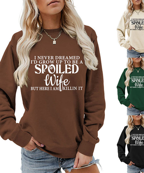 Casual Letters Printed Crew Neck Sweatshirt Women