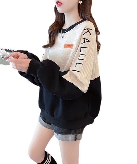 American Retro Contrast Color Sweatshirt Women