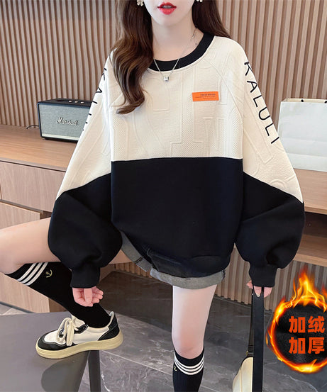 American Retro Contrast Color Sweatshirt Women