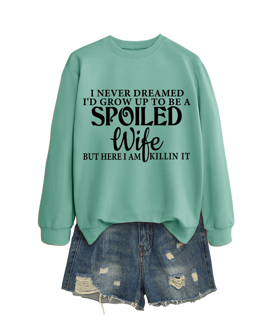 Casual Letters Printed Crew Neck Sweatshirt Women