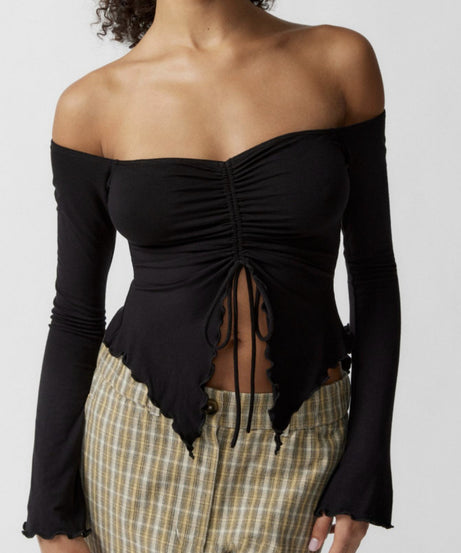 Ruched Front Off-Shoulder Top Long Sleeve – Soft Girl Aesthetic
