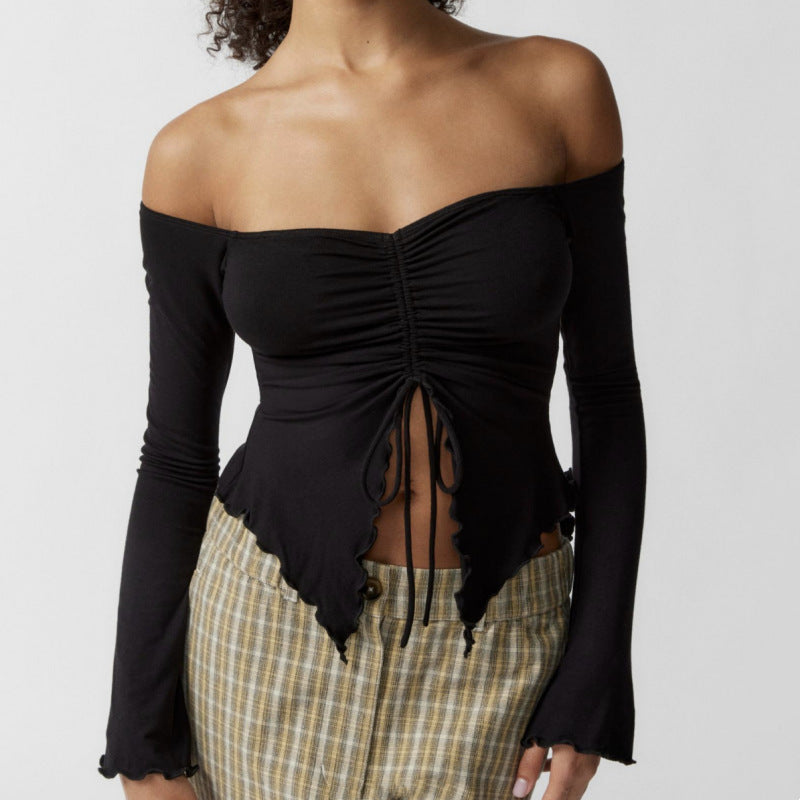Ruched Front Off-Shoulder Top Long Sleeve – Soft Girl Aesthetic