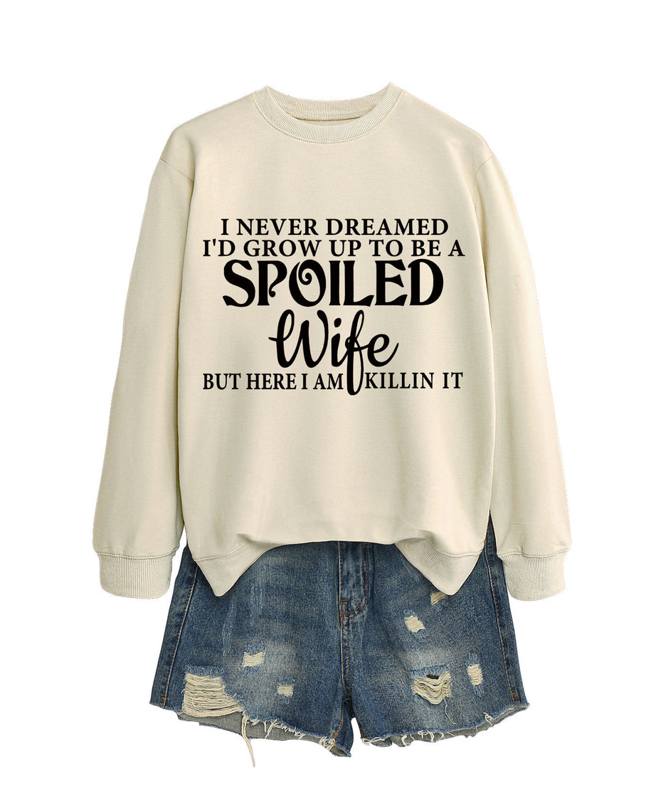 Casual Letters Printed Crew Neck Sweatshirt Women